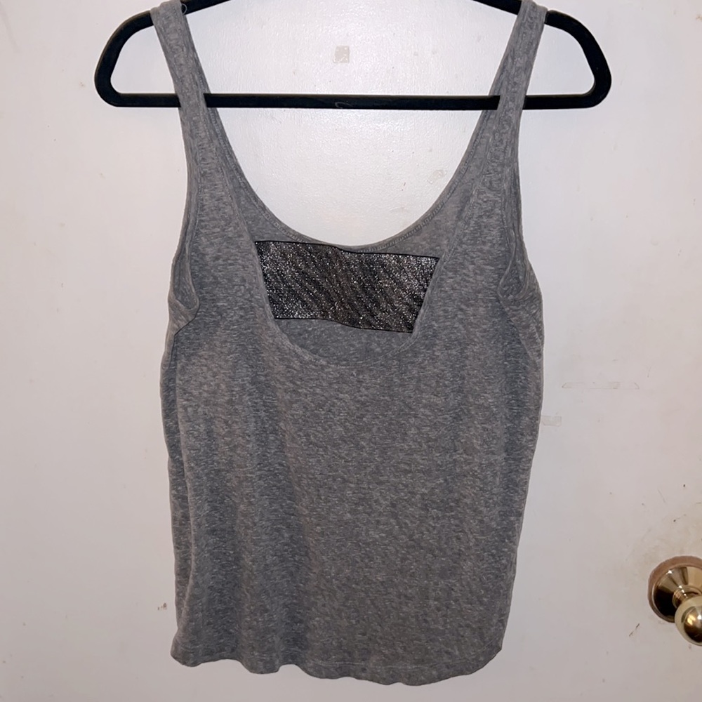 🌞 Grey tank top with striped sparkle band on the back of the top Size: Large